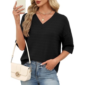 image:imageWIHOLL Oversized 34 Length Sleeve Womens Sweaters Crochet Fall OutfitsBlack