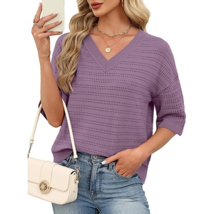 image:imageWIHOLL Oversized 34 Length Sleeve Womens Sweaters Crochet Fall OutfitsGrey Purple