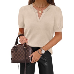 image:imageWIHOLL Short Sleeve Sweater Tops 2026 Spring Summer Trendy Knit Business Casual Essential V Neck Sweaters02  Apricot