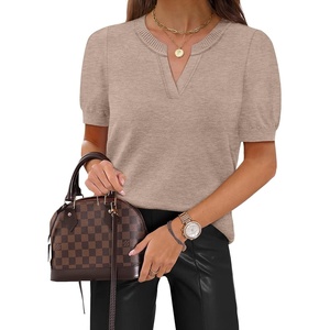 image:imageWIHOLL Short Sleeve Sweater Tops 2026 Spring Summer Trendy Knit Business Casual Essential V Neck Sweaters02  Brown