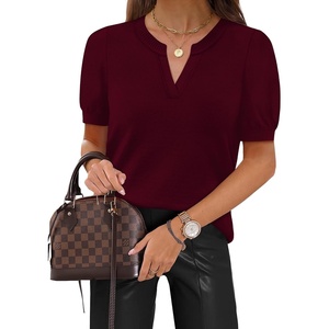 image:imageWIHOLL Short Sleeve Sweater Tops 2026 Spring Summer Trendy Knit Business Casual Essential V Neck Sweaters02  Burgundy Purple