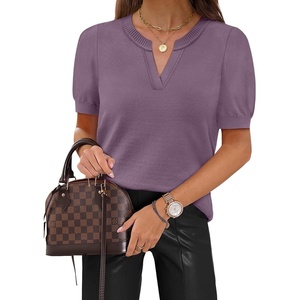 image:imageWIHOLL Short Sleeve Sweater Tops 2026 Spring Summer Trendy Knit Business Casual Essential V Neck Sweaters02  Dusty Mauve