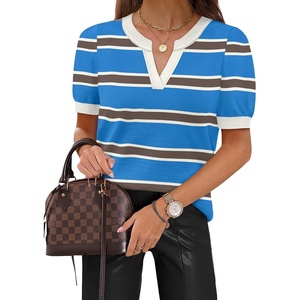 image:imageWIHOLL Short Sleeve Sweater Tops 2026 Spring Summer Trendy Knit Business Casual Essential V Neck Sweaters07  Stripes