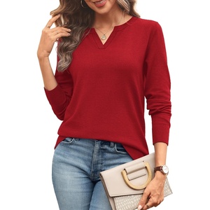 image:imageWIHOLL Sweaters for Women Long Sleeve Fits V Neck Knit 2026 Fall OutfitsRed