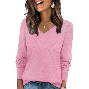 image:imageWIHOLL Sweaters for Women V Neck Casual Knit Long Sleeve Tops Lightweight Pullover Clothes Fall Fashion Outfits 2026Pink