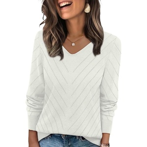 image:imageWIHOLL Sweaters for Women V Neck Casual Knit Long Sleeve Tops Lightweight Pullover Clothes Fall Fashion Outfits 2026White