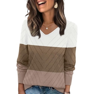 image:imageWIHOLL Sweaters for Women V Neck Casual Knit Long Sleeve Tops Lightweight Pullover Clothes Fall Fashion Outfits 2026White Brown Khaki