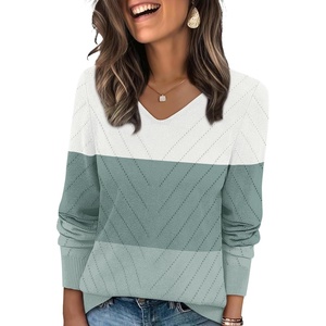 image:imageWIHOLL Sweaters for Women V Neck Casual Knit Long Sleeve Tops Lightweight Pullover Clothes Fall Fashion Outfits 2026White Green Mint