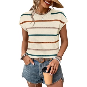 image:imageWIHOLL Womens Lightweight Sweater Spring Summer Fall Outfits Cap Sleeve Hollow Out Knit Fashion Clothing 20263apricot Stripes2