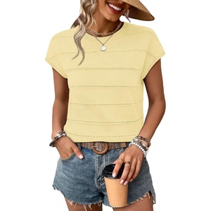image:imageWIHOLL Womens Lightweight Sweater Spring Summer Fall Outfits Cap Sleeve Hollow Out Knit Fashion Clothing 20263yellow