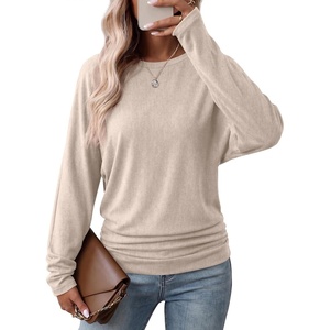 image:imageWIHOLL Womens Long Sleeve Shirts Ruched Hem Fall Tops Lightweight SweatersApricot