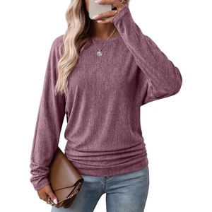 image:imageWIHOLL Womens Long Sleeve Shirts Ruched Hem Fall Tops Lightweight SweatersBurgundy