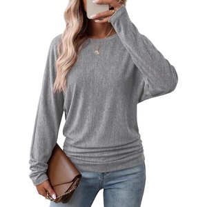 image:imageWIHOLL Womens Long Sleeve Shirts Ruched Hem Fall Tops Lightweight SweatersGrey