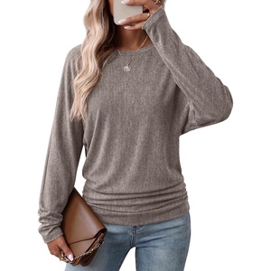 image:imageWIHOLL Womens Long Sleeve Shirts Ruched Hem Fall Tops Lightweight SweatersLight Coffee