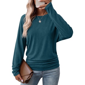 image:imageWIHOLL Womens Long Sleeve Shirts Ruched Hem Fall Tops Lightweight SweatersNavy Blue