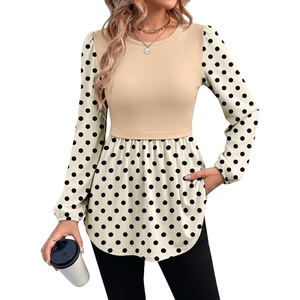 image:imageWIHOLL Womens Long Sleeve Tunic Tops Crew Neck Babydoll Peplum Blouses Fall Fashion 2026Apricot Polka Dots