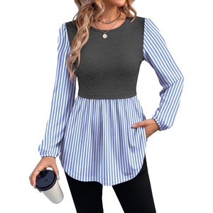 image:imageWIHOLL Womens Long Sleeve Tunic Tops Crew Neck Babydoll Peplum Blouses Fall Fashion 2026Grey Striped