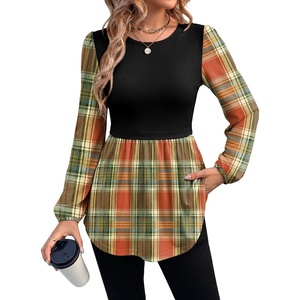 image:imageWIHOLL Womens Long Sleeve Tunic Tops Crew Neck Babydoll Peplum Blouses Fall Fashion 2026Plaid Print