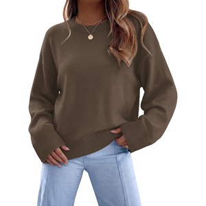 image:imageWIHOLL Womens Sweaters Crew Neck Fall Tops Trendy Long Sleeve Shirts Fashion Womens ClothingBrown