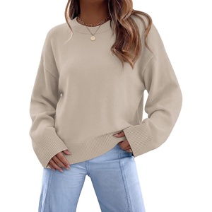 image:imageWIHOLL Womens Sweaters Crew Neck Fall Tops Trendy Long Sleeve Shirts Fashion Womens ClothingGrey Apricot