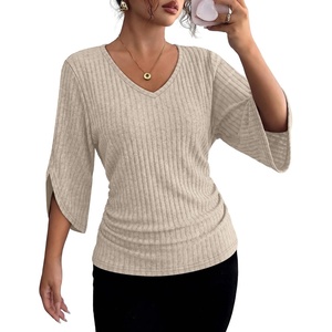 image:imageWIHOLL Womens Tops Dressy Casual 34 Length Sleeve V Neck Fall Fashion 2026Apricot