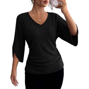 image:imageWIHOLL Womens Tops Dressy Casual 34 Length Sleeve V Neck Fall Fashion 2026Black