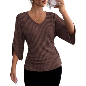 image:imageWIHOLL Womens Tops Dressy Casual 34 Length Sleeve V Neck Fall Fashion 2026Brown