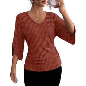 image:imageWIHOLL Womens Tops Dressy Casual 34 Length Sleeve V Neck Fall Fashion 2026Caramel