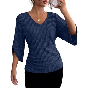 image:imageWIHOLL Womens Tops Dressy Casual 34 Length Sleeve V Neck Fall Fashion 2026Deepblue