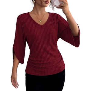 image:imageWIHOLL Womens Tops Dressy Casual 34 Length Sleeve V Neck Fall Fashion 2026Deepred