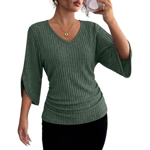 image:imageWIHOLL Womens Tops Dressy Casual 34 Length Sleeve V Neck Fall Fashion 2026Green