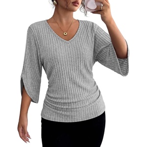 image:imageWIHOLL Womens Tops Dressy Casual 34 Length Sleeve V Neck Fall Fashion 2026Grey