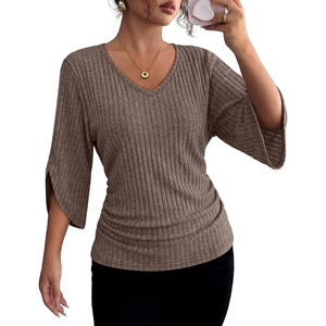 image:imageWIHOLL Womens Tops Dressy Casual 34 Length Sleeve V Neck Fall Fashion 2026Khaki