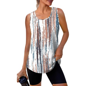 image:imageWIHOLL Workout Tops for Women Summer Athletic Tank Tops Sleeveless Shirts Beach Lightweight Gym ClothesEarthy Stripes