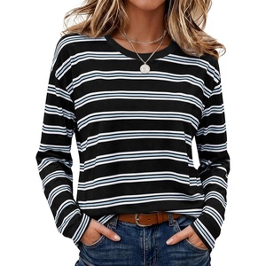 image:imageWiholl Long Sleeve Shirts for Women Stripe Tops Loose Oversized Fall OutfitBlack White Blue