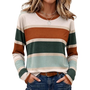 image:imageWiholl Long Sleeve Shirts for Women Stripe Tops Loose Oversized Fall OutfitCaramel Green