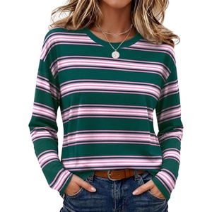 image:imageWiholl Long Sleeve Shirts for Women Stripe Tops Loose Oversized Fall OutfitGreen Pink