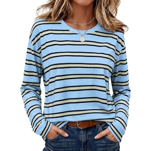 image:imageWiholl Long Sleeve Shirts for Women Stripe Tops Loose Oversized Fall OutfitLight Blue Black