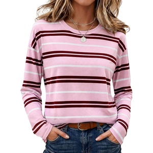 image:imageWiholl Long Sleeve Shirts for Women Stripe Tops Loose Oversized Fall OutfitPink White Brown