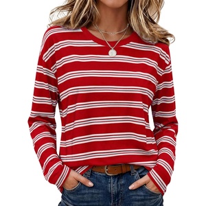 image:imageWiholl Long Sleeve Shirts for Women Stripe Tops Loose Oversized Fall OutfitRed White