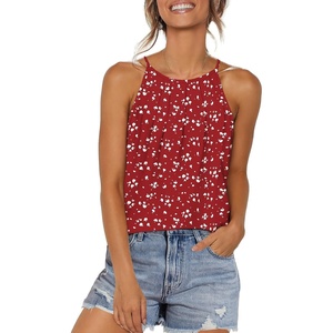image:imageWlHOLL Womens Pleated Tank Tops Spaghetti Strap Camisole Halter Tops Curved Hem Fashion 2026Jred Dot
